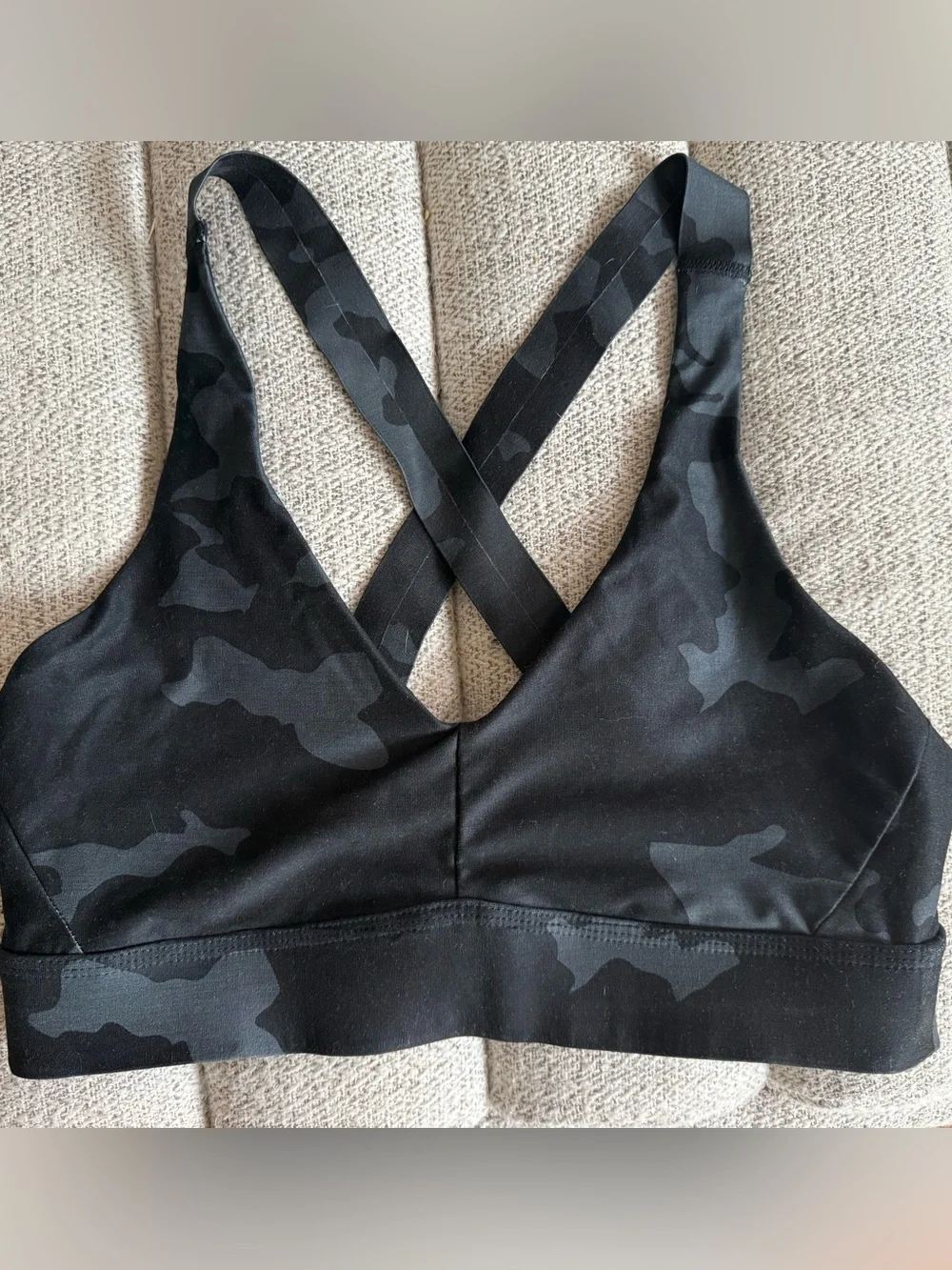 Prana Black Camo Cross-Back Sports Bra